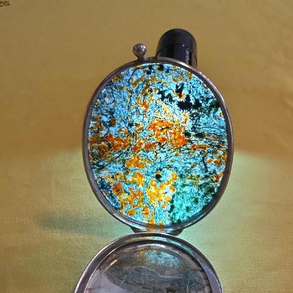 Rare Antique Victorian Moss Agate and Metal Compact Mirror In Metal Frame